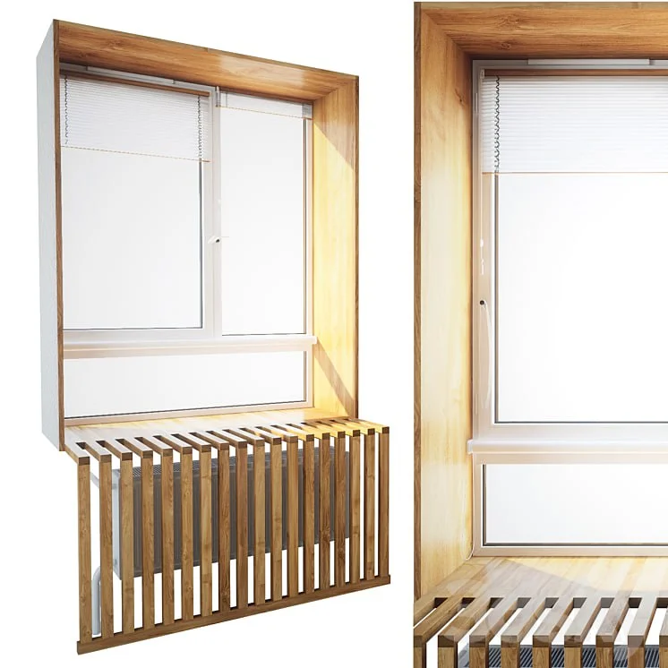 Window with wooden slopes